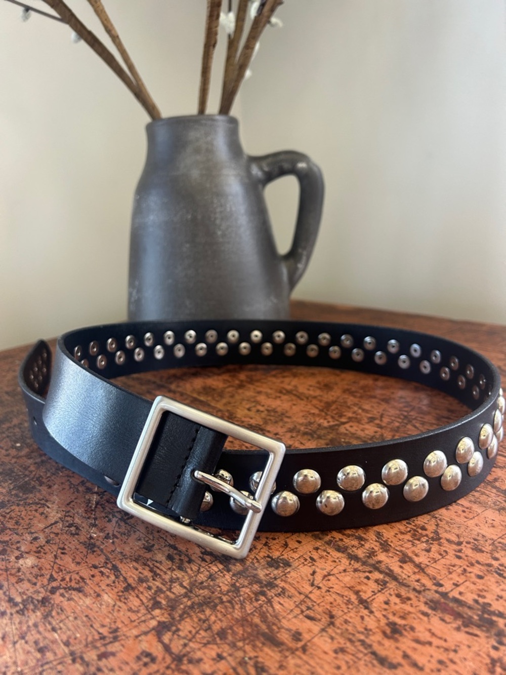 Studded Buffalo Leather Belt